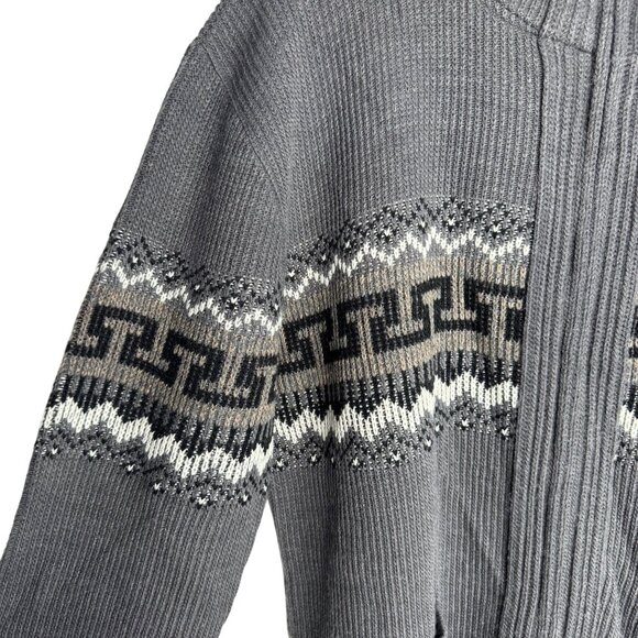 Vintage London Fog Men's XL Grey Geometric Fair Isle Zip-Up Sweater with Pockets - Picture 4 of 8